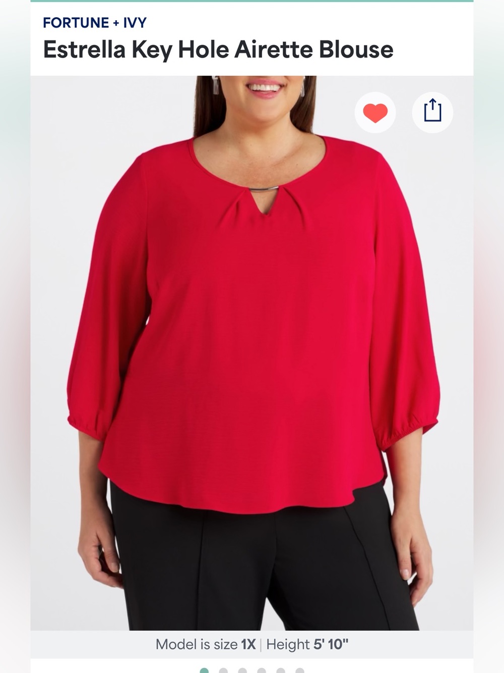Fortune + Ivy Estrella Red Keyhole Mixed Material Blouse 2X NWT Stitch Fix